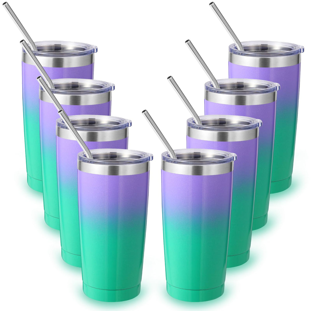 20oz Stainless Steel Tumbler with Lid and Straw Bulk 8 Pack (8 Count)