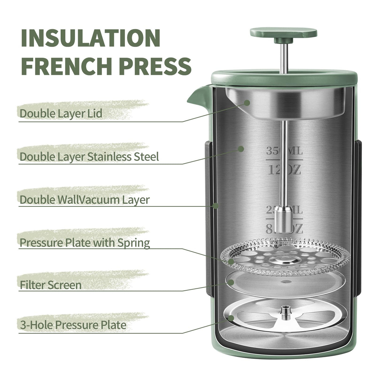 French Press 350ml Stainless Steel Coffee Press