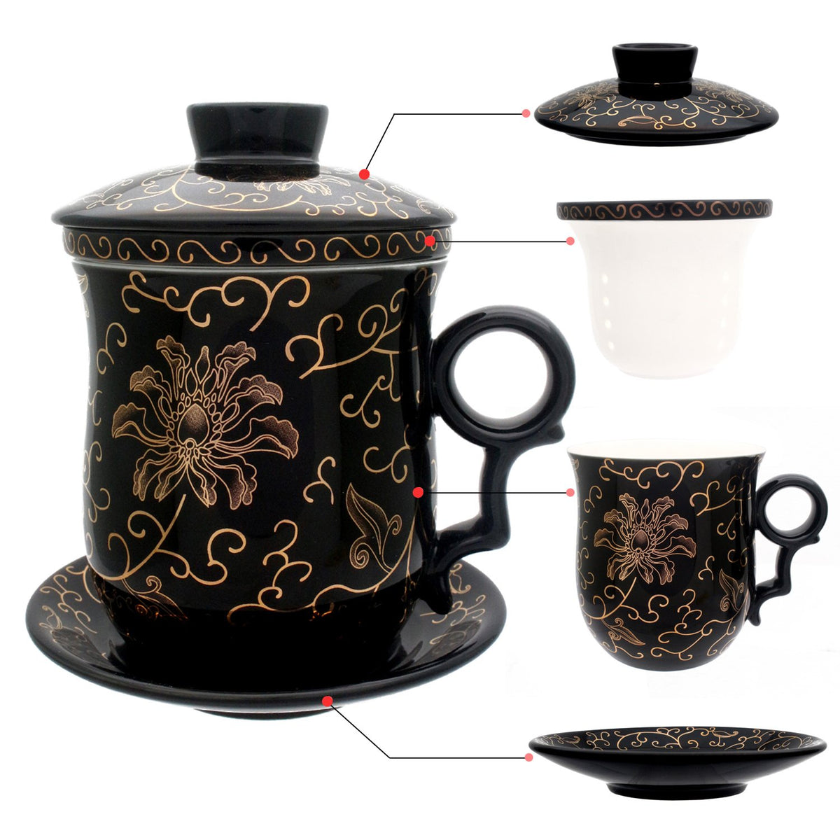 Porcelain Tea Cup with Lid and Saucer Infuser Sets
