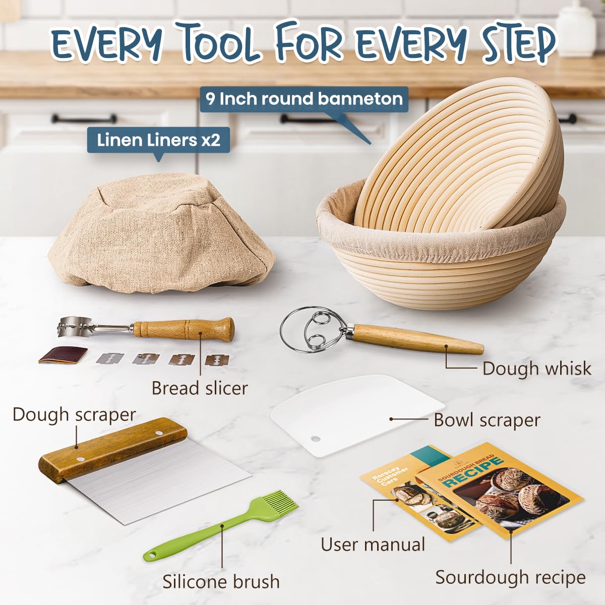 Sourdough Starter Kit with 2 Round Banneton Bread Proofing Baskets (2 Count)