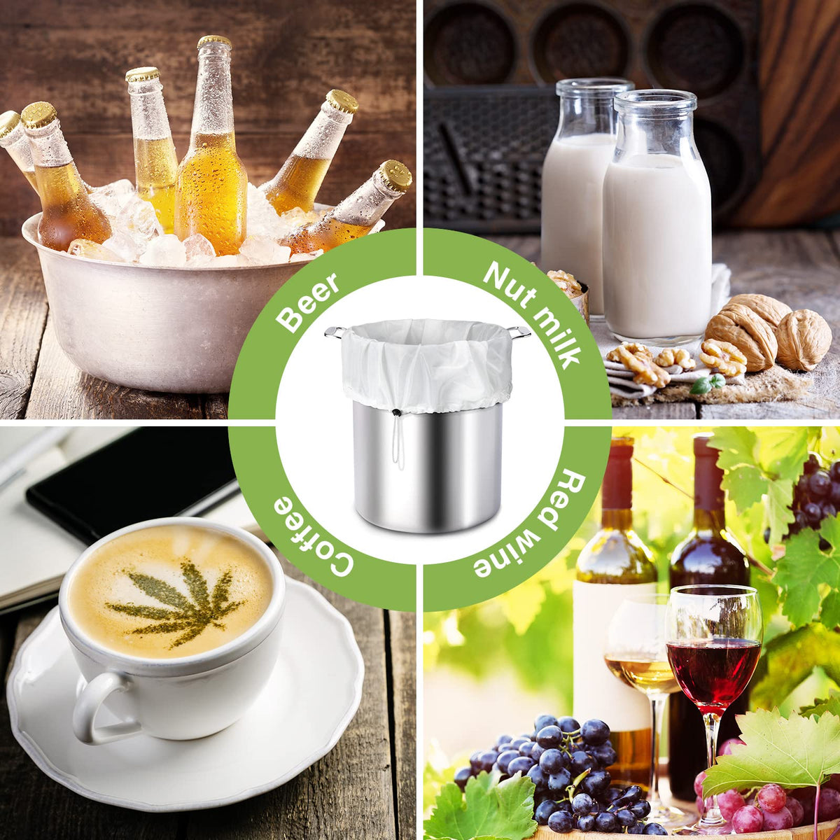 5 Pack Brew Bags Reusable Extra Large 26 x 22'' Fine Mesh Strainer Cold Brew Filters Drawstring Cheese Cloth Straining Bags Wine Making Supplies for Fruit Cider Beer