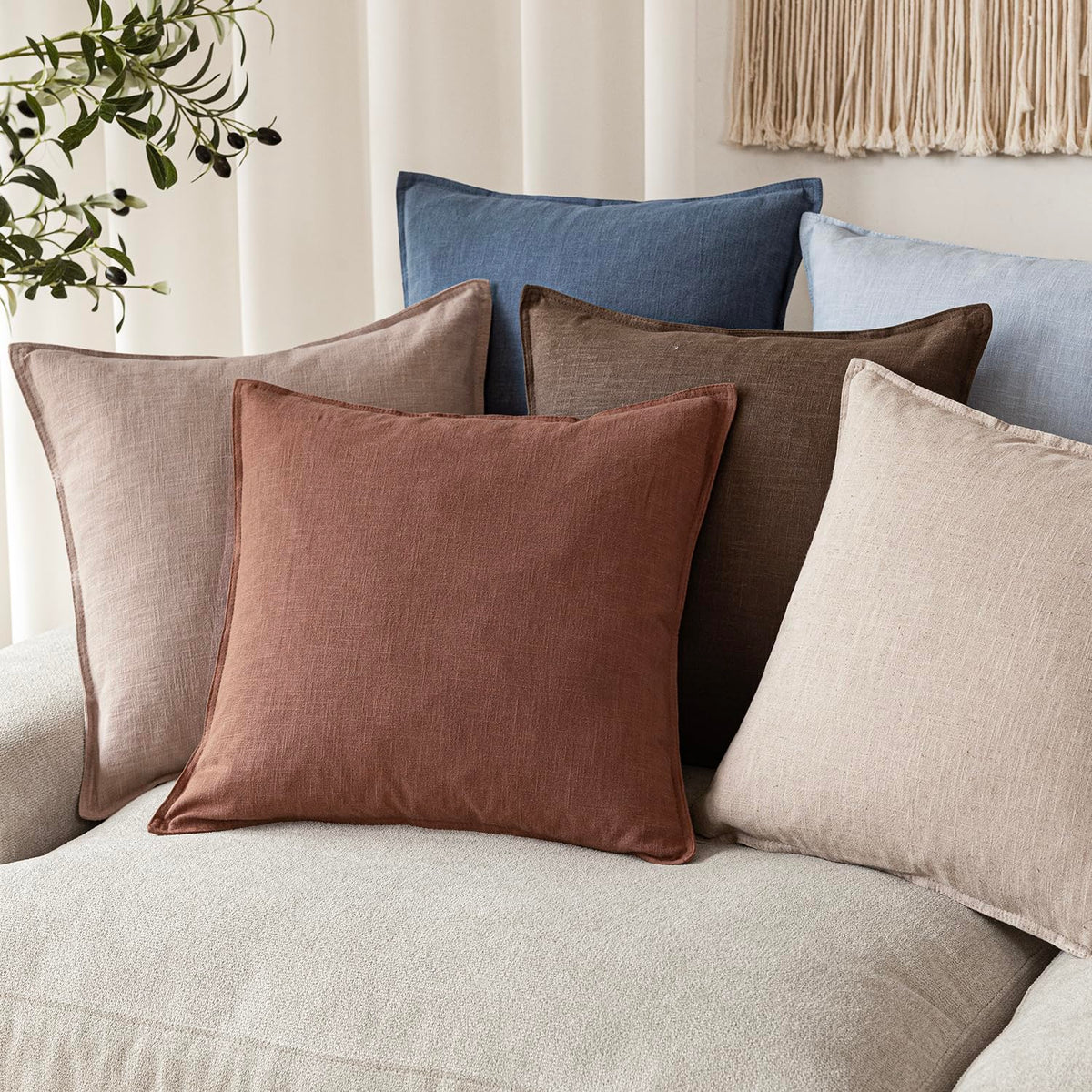 Pack of 2 Decorative Linen Solid Throw Pillow Covers Soft Accent Euro Cushion Case Boho Farmhouse Pillowcase for Chair Couch Sofa Bedroom Living Room Home Decor 18 x 18 Inch Rust Red (2 Count)
