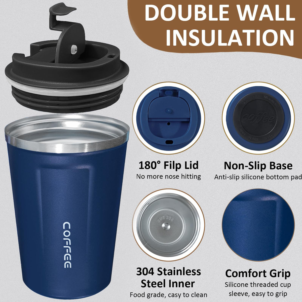 4 Pack Travel Coffee Mug 17oz Insulated Coffee Cup with Lid (4 Count)