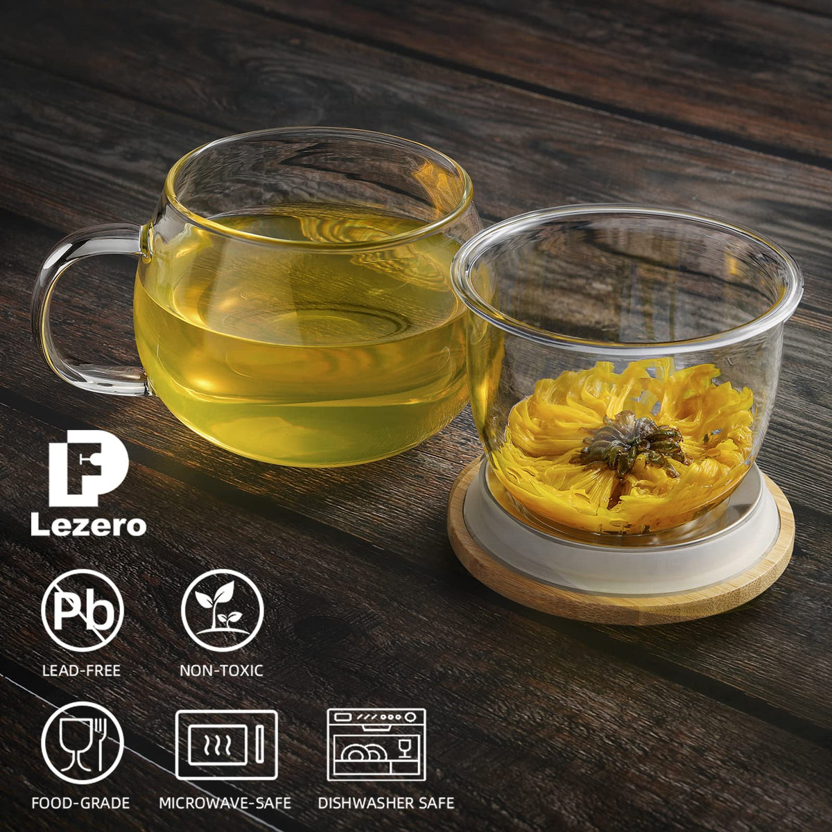 13oz Clear Glass Tea Mug with Filter and Lid for Blooming & Loose Leaf Tea (13 Count)