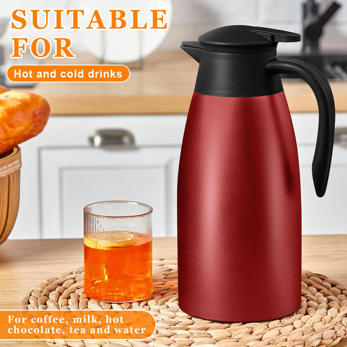 2 Pcs Thermal Coffee Carafe Insulated Stainless Steel Coffee Carafe for Hot Liquid Vacuum Thermal Pot Creamer Pitcher Dispenser with Brushes Keeping Hot Water Milk (2 Count)