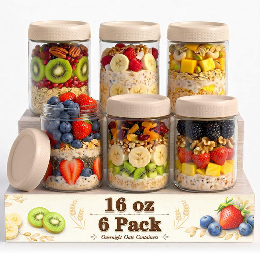 16 oz Overnight Oats Containers with Lids (6 Count)