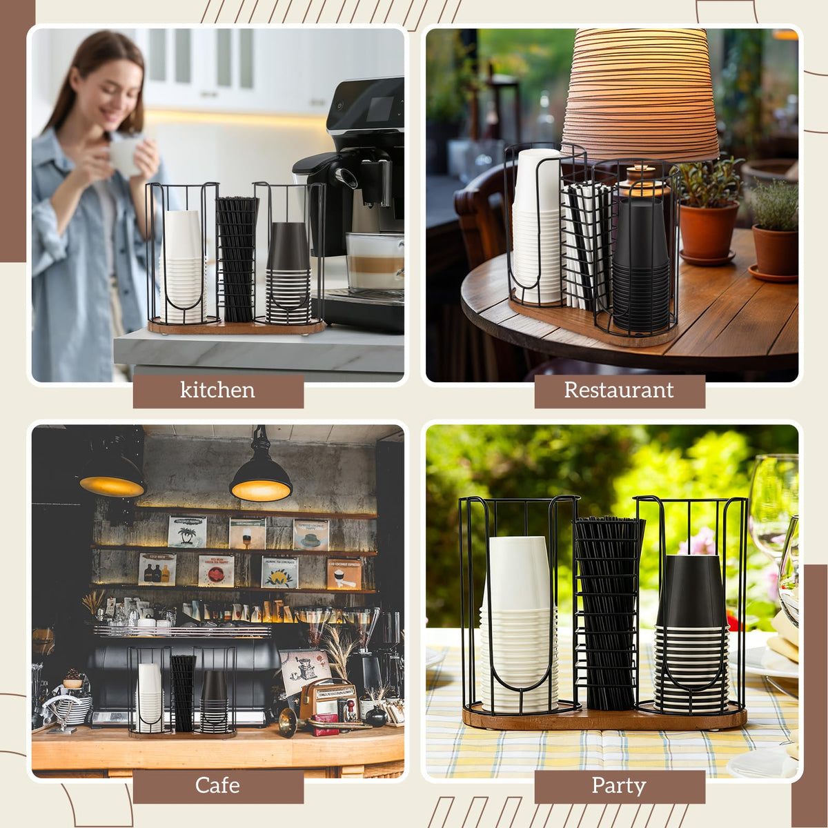 18oz Adjustable Coffee Cup Dispenser with Wooden Base