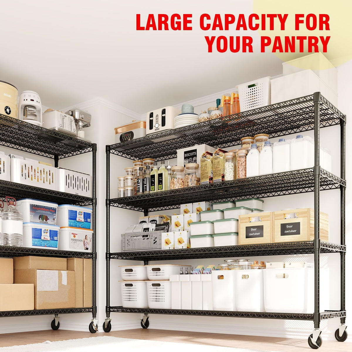 4 Tiers Storage Shelves 2640LBS Heavy Duty Metal Shelves with Wheels