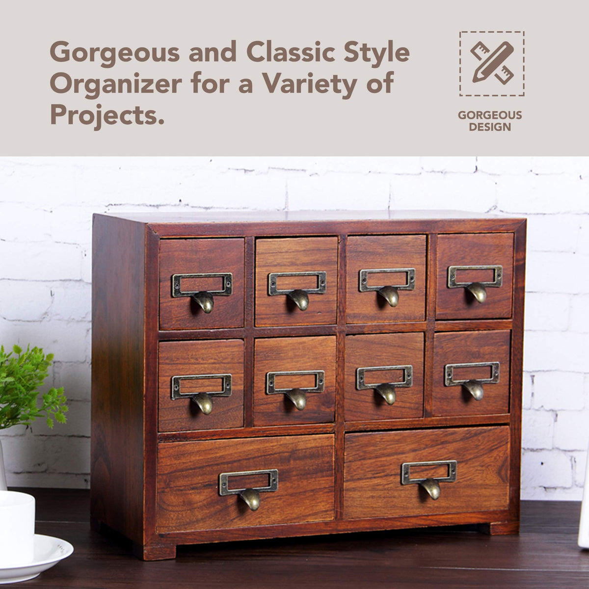 Traditional Card Catalog Solid Wood Small Chinese Medicine Small Curio Cabinet l Vintage Retro Look Tea Storage Organizer Apothecary Drawer Dresser l Modern Gadget Coffee Shelf