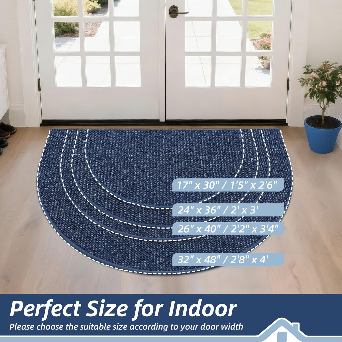 Dirt Trapper Door Mat 17" x 30" Half Circle Non Slip Rugs
