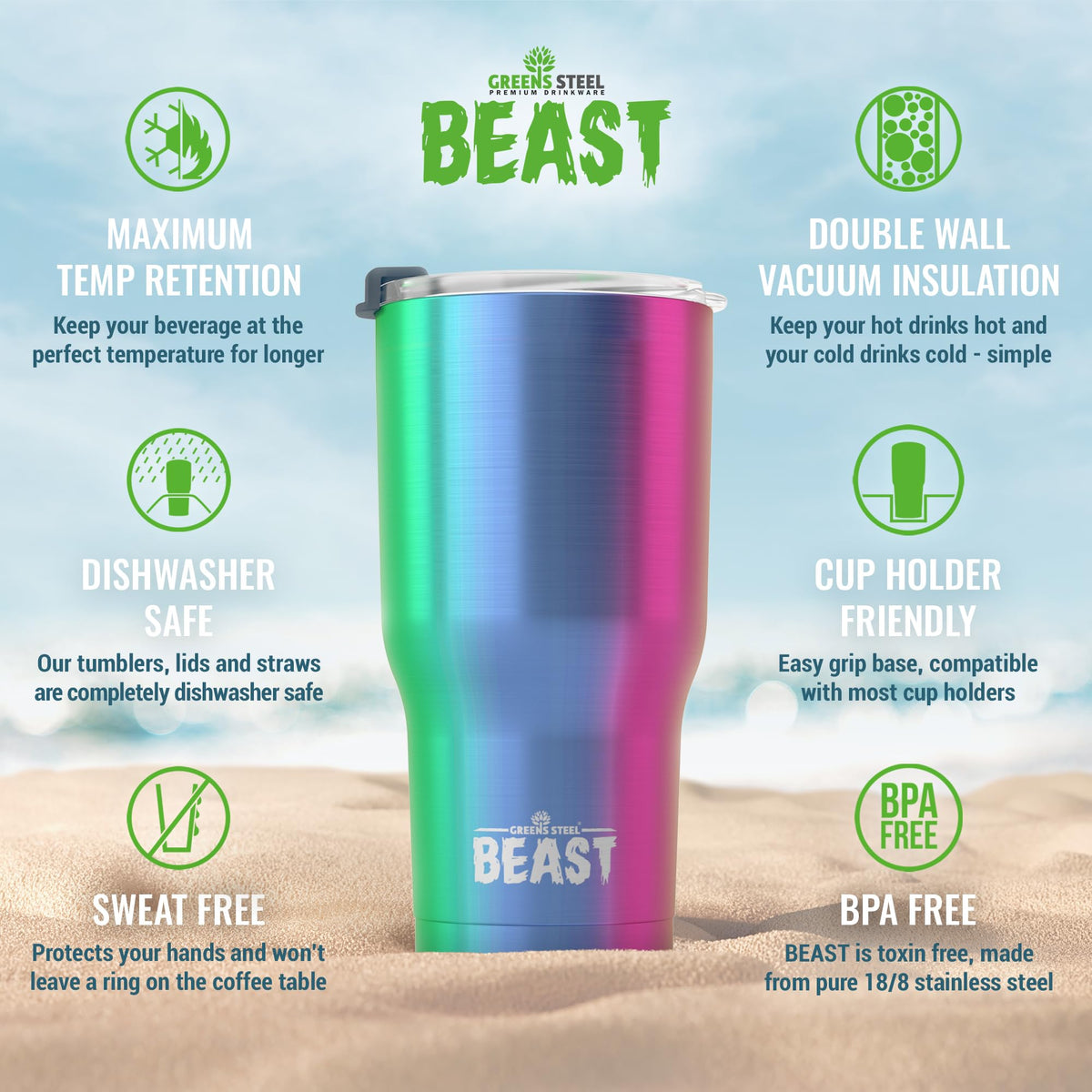 Beast 20 oz Tumbler Stainless Steel Vacuum Insulated Coffee Ice Cup Double Wall Travel Flask