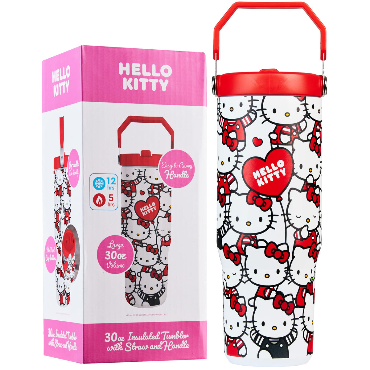 Hello Kitty Sanrio Tumbler with Straw 30oz Girls Teens Women Insulated Cup with Lid Travel Mug for School