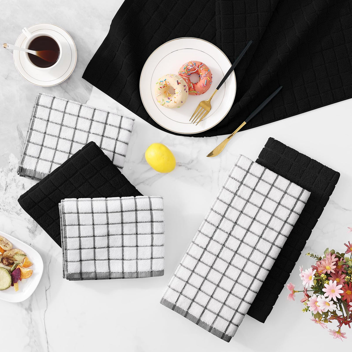 Large Premium Cotton Kitchen Towels 16"x 28" (8 Count)