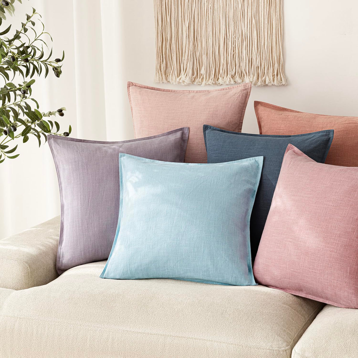 Pack of 2 Decorative Linen Solid Throw Pillow Covers Soft Accent Euro Cushion Case Farmhouse Neutral Pillowcase for Chair Couch Sofa Bedroom Living Room Home Decor 20 x 20 Inch Light Blue (2 Count)