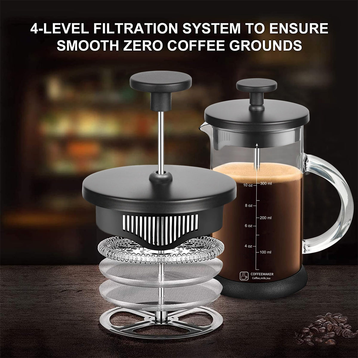 French Press Coffee Maker 12 Ounce Espresso Tea Coffee Maker with 4 Filters System