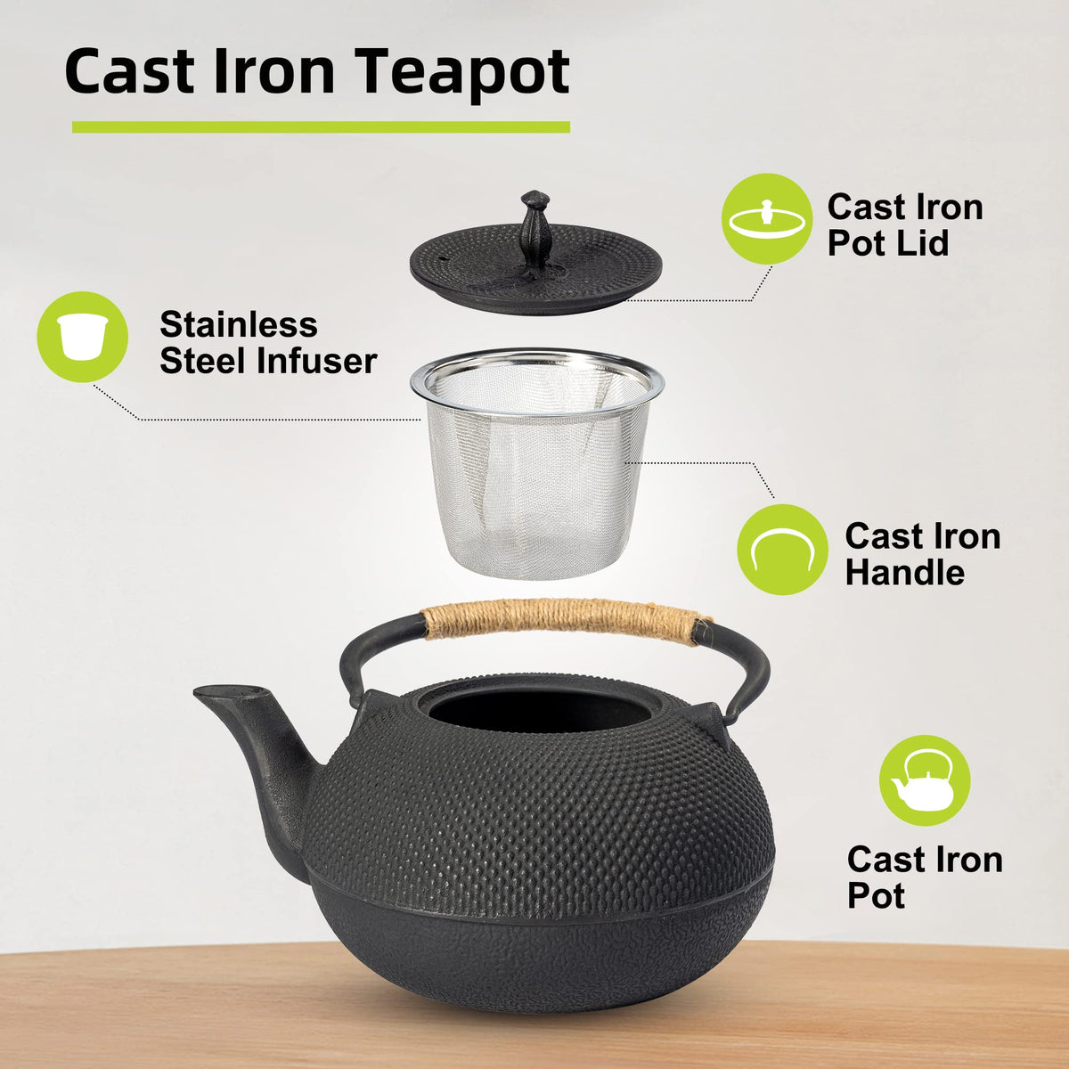 Japanese Tetsubin Tea Kettle Cast Iron Teapot with Stainless Steel Infuser 60 oz