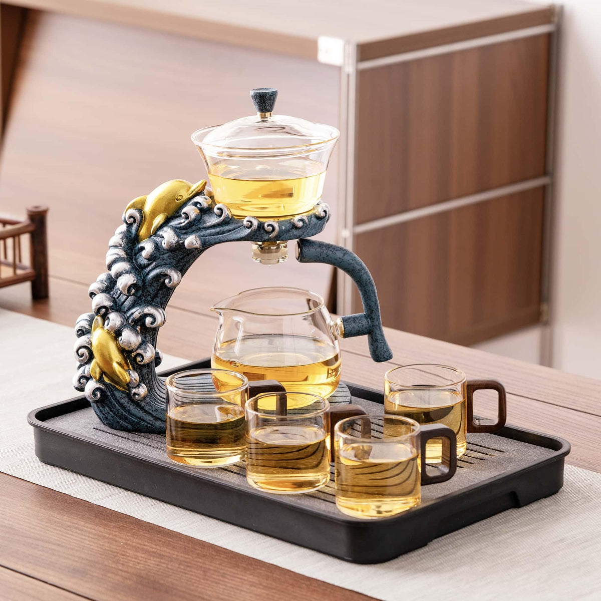 Glass Teapot Set with Infuser Semi Automatic Tea Set Magic Teapot (3 Count)
