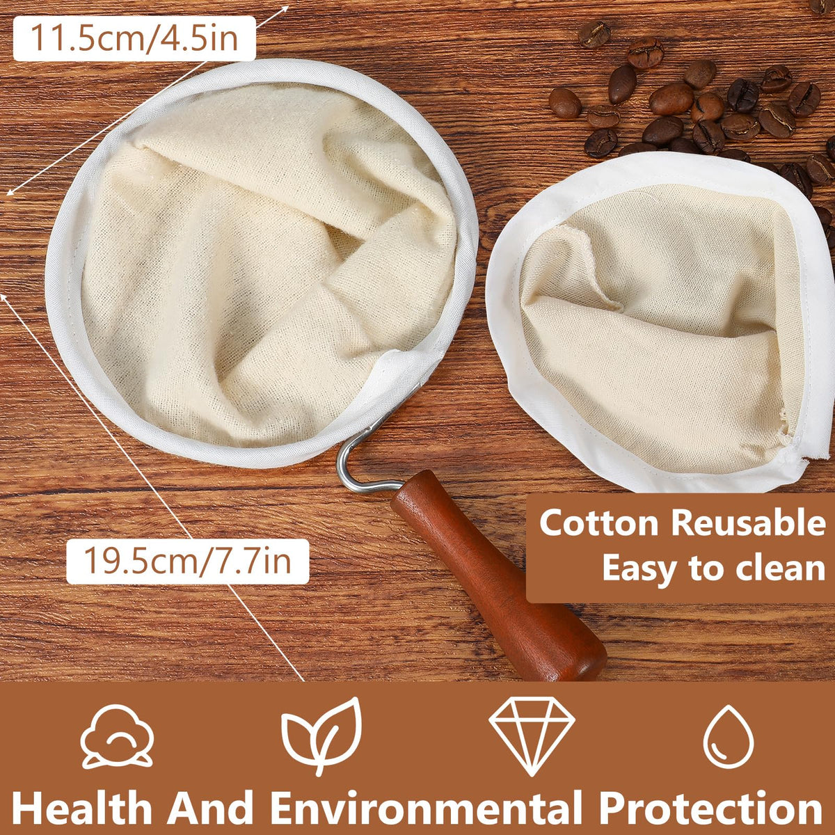 Flannel Cloth Coffee Filter with Wooden Handle
