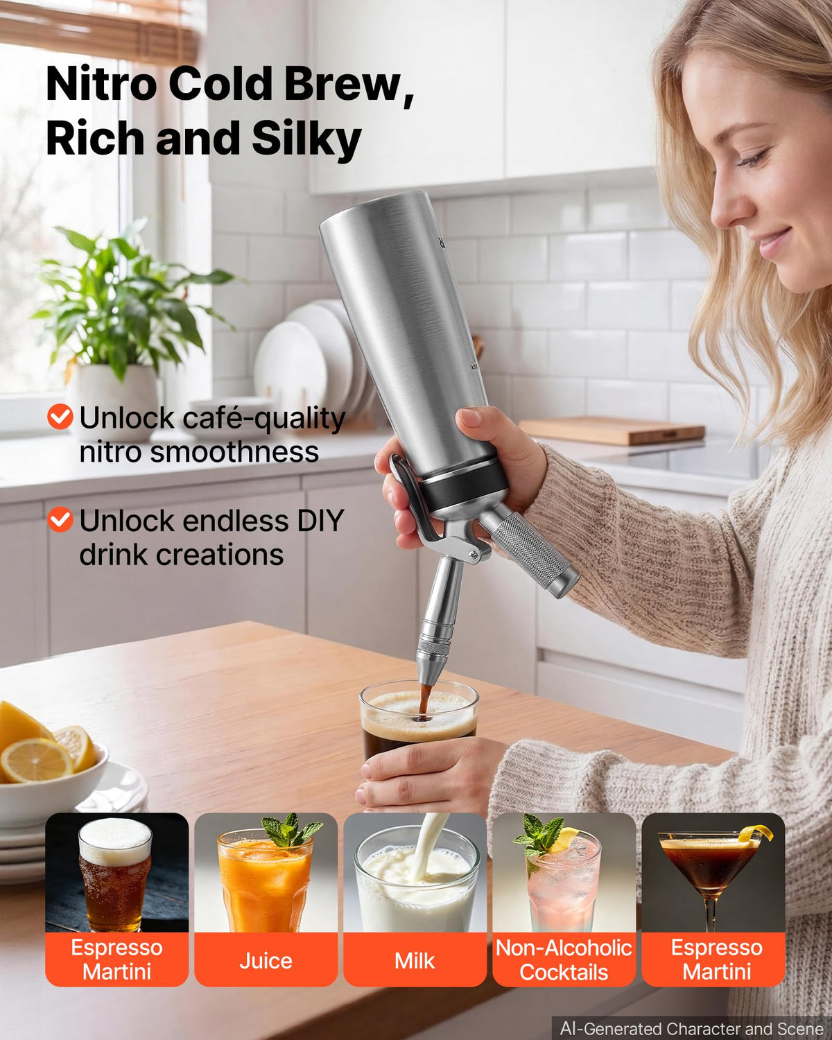 Nitro Cold Brew Coffee Maker 17 oz Nitrogen Dispenser System