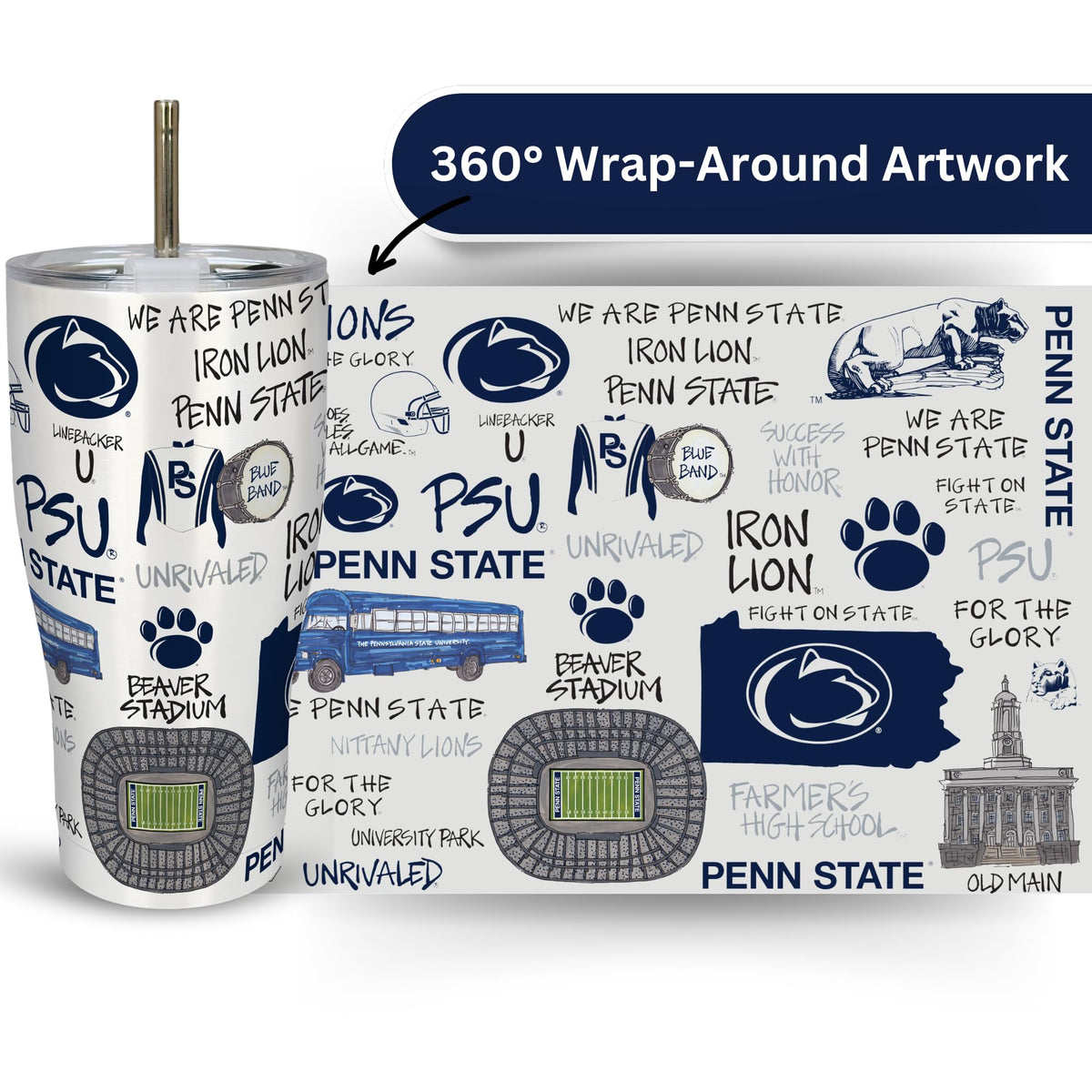 Penn State University 30oz Stainless Steel 3D Icon Travel Mug