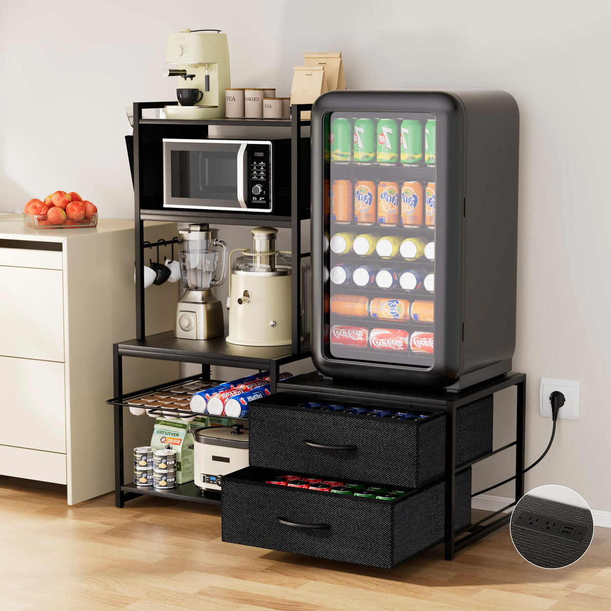 47"H Adjustable Mini Fridge Stand with Storage Drawers