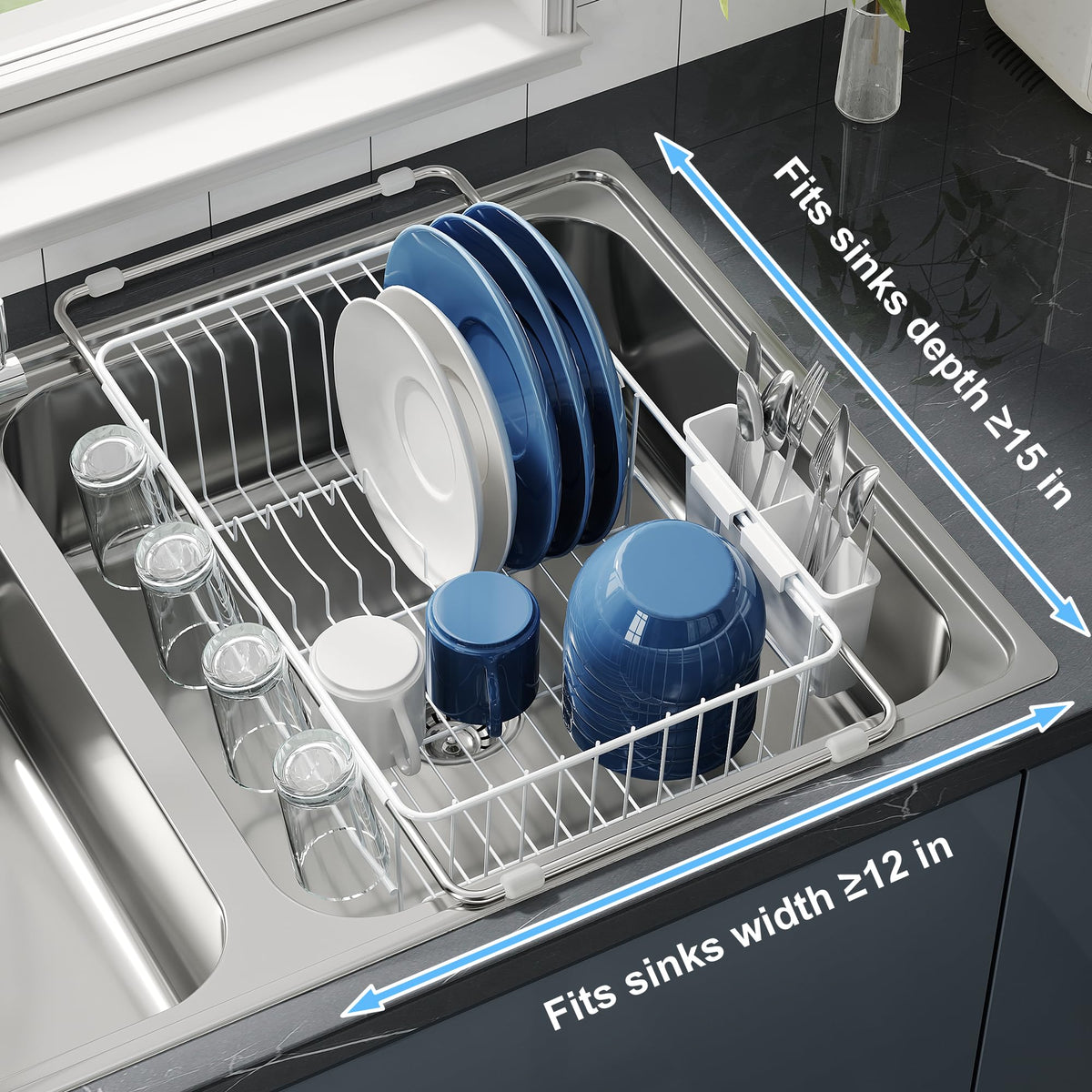 White Dish Drying Rack in Sink