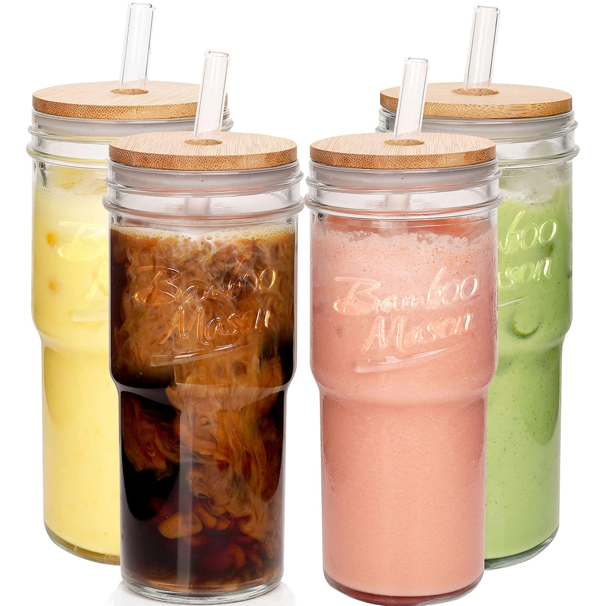 Glass Cups with Lids and Straws 4 Packs (4 Count)