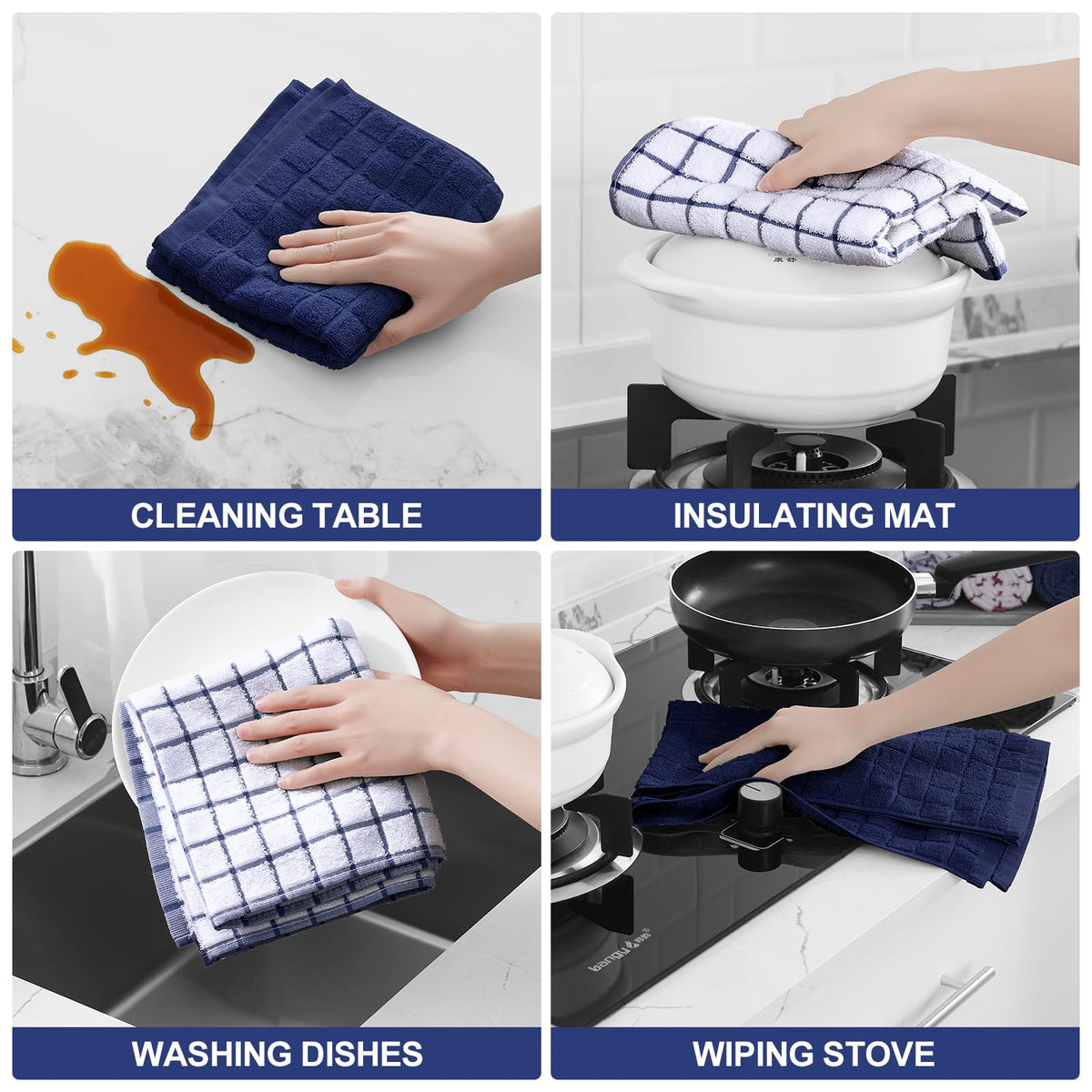 Large Premium Cotton Kitchen Towels 16"x 28" (4 Count)