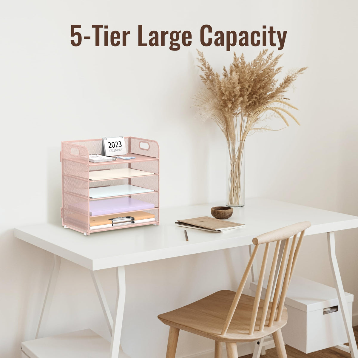 2 Pack 5 Tier Pink Desk Organizer with Handle Mesh Desk File (18.99 Count)