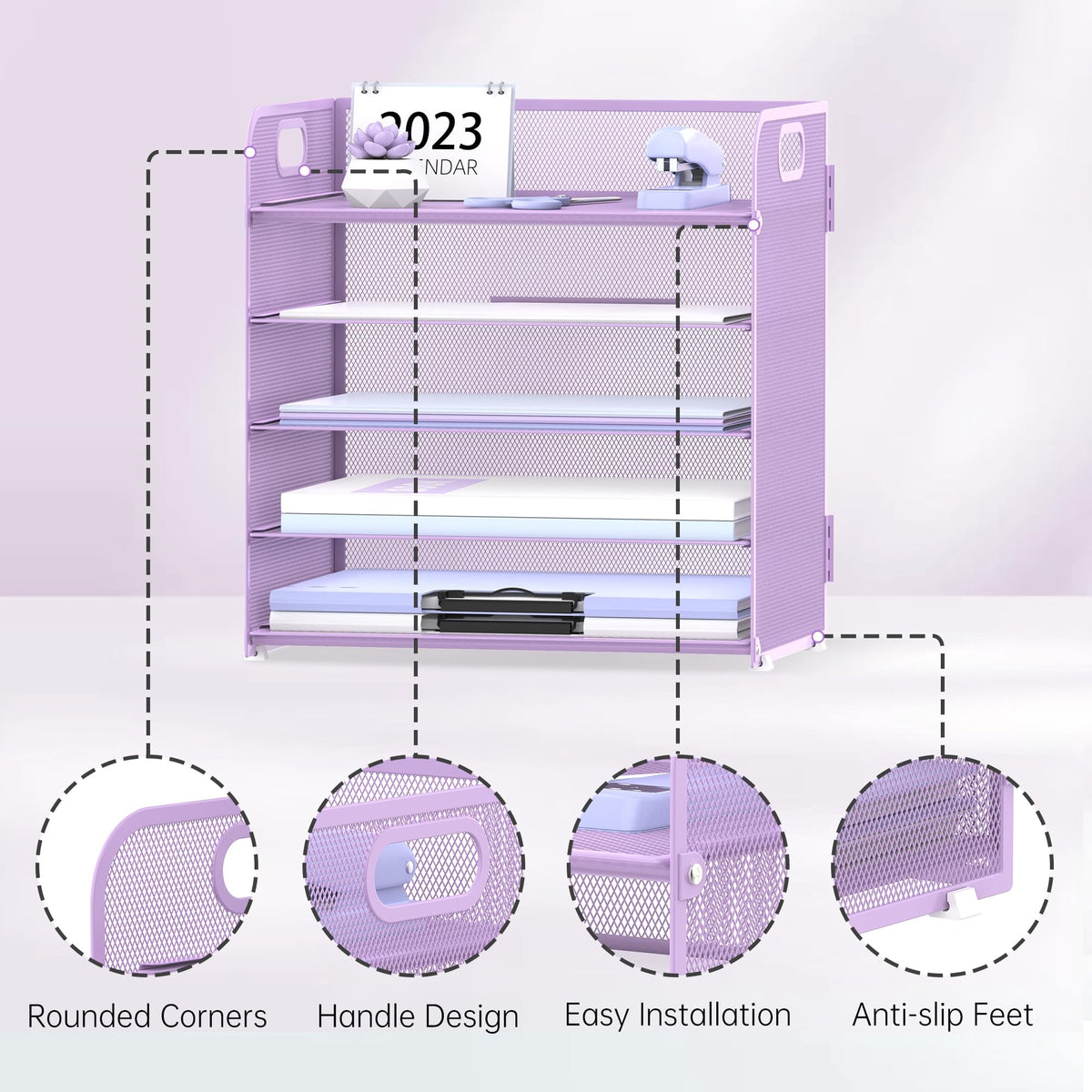 2 Pack 5 Tier Purple Desk Organizer with Handle Mesh Desk File (18.99 Count)