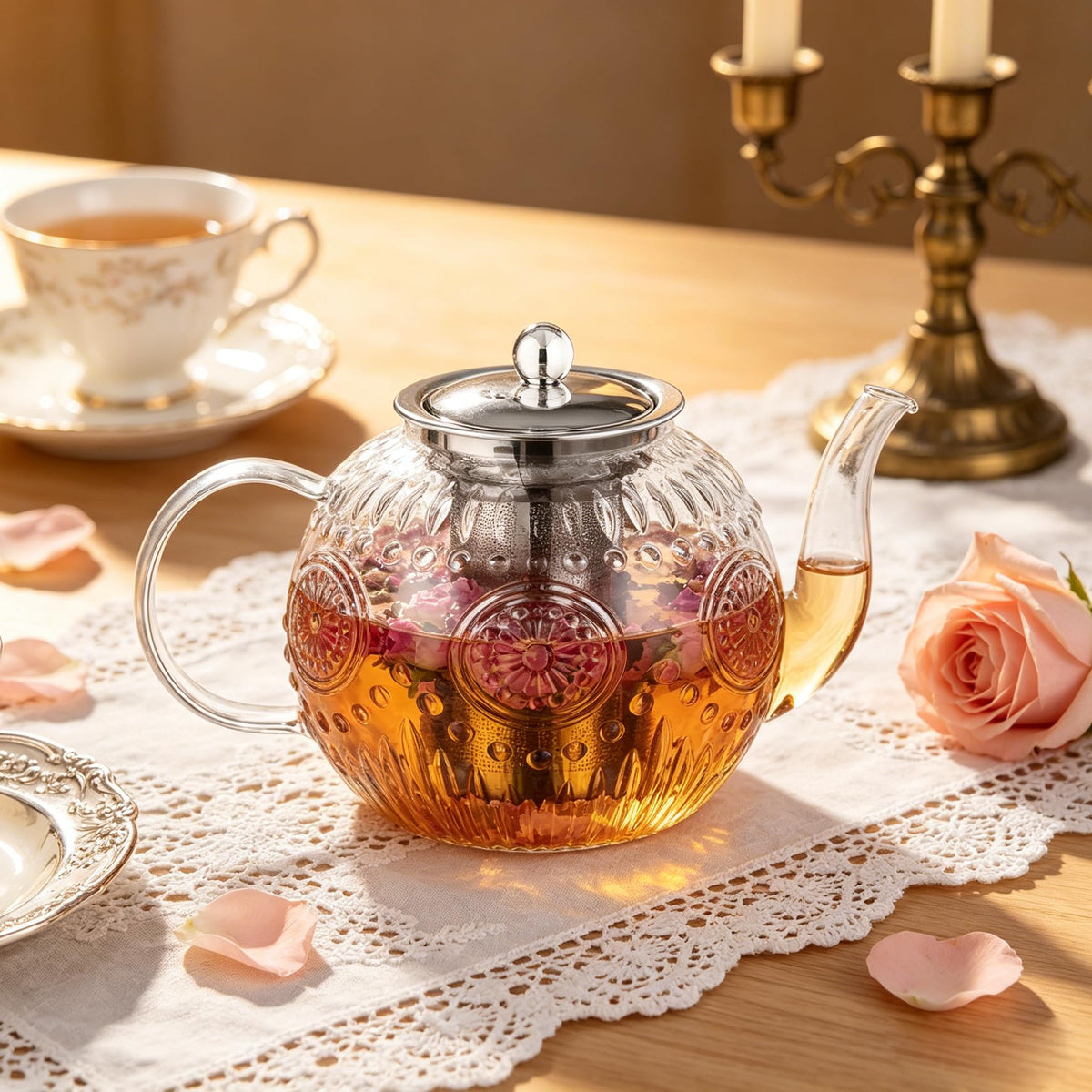 50OZ 1500ml Vintage Glass Teapot with Removable Infuser