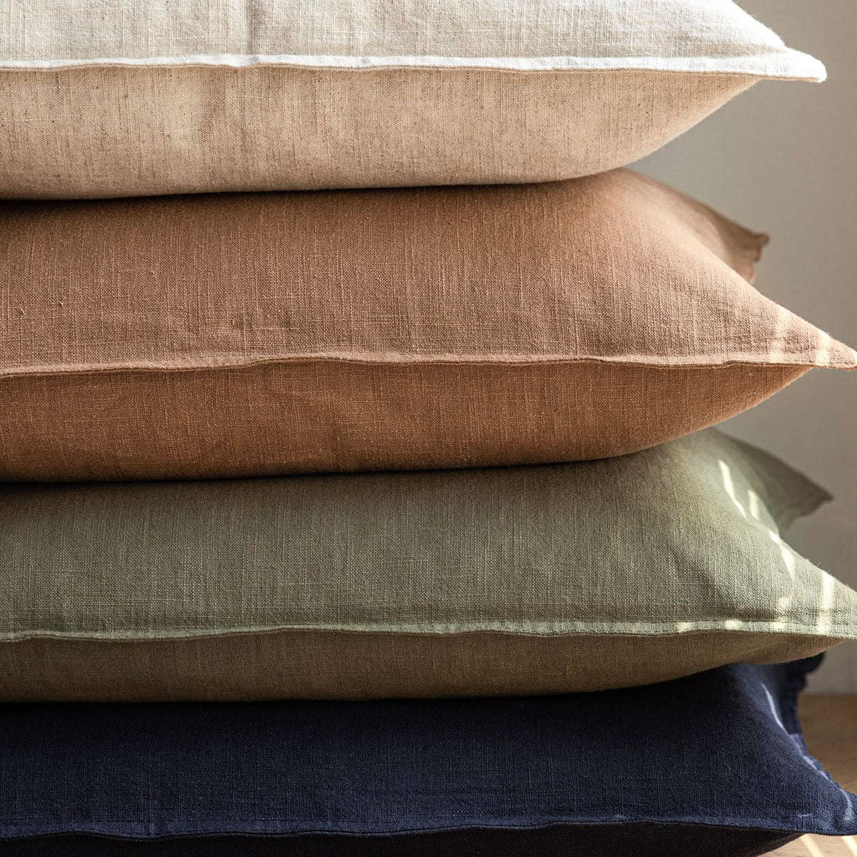 Pack of 2 Decorative Linen Solid Throw Pillow Covers Soft Accent Cushion Case Farmhouse Neutral Pillowcase for Chair Couch Sofa Bedroom Living Room Home Decor 18x18 Inch Olive Branch Green (2 Count)