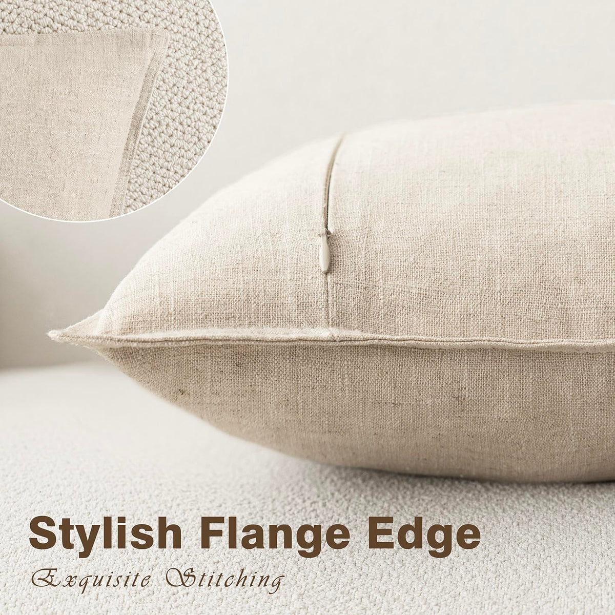 Pack of 2 Decorative Linen Soild Throw Pillow Covers Soft Accent Cushion Case Boho Farmhouse Neutral Pillowcase for Couch Sofa Bedroom Living Room Home Decor 20 x 20 Inch Natural Beige (2 Count)