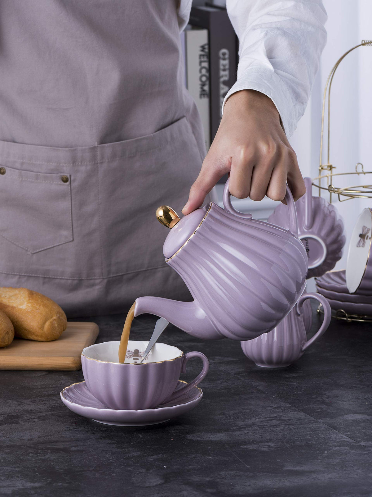 Purple Porcelain Teapot with Removable Stainless Steel Infuser