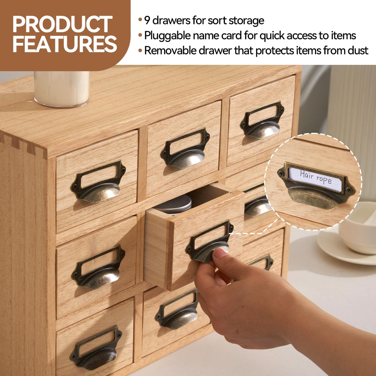 Wooden Desk Organizer with 9 Drawers
