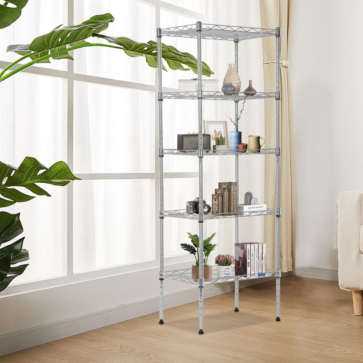 5 Tier Wire Shelving Adjustable Metal Shelves 17L x 12W x 48H NSF Pantry Shelves Storage Rack Shelving Units for Kitchen Garage Small Places Commercial