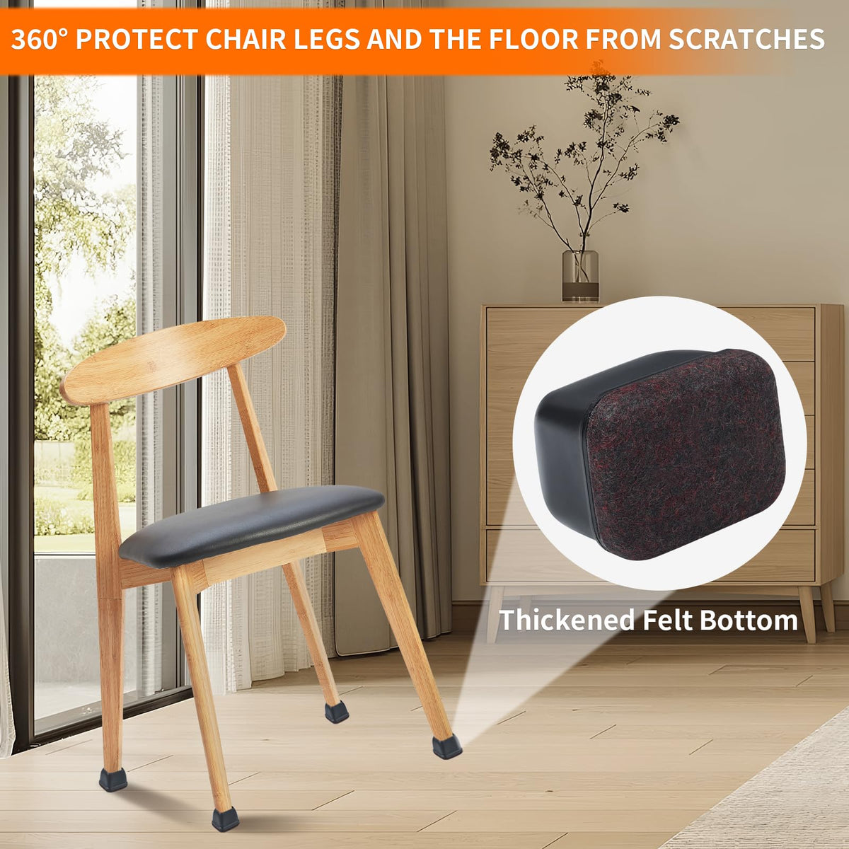 8pcs Rectangle Silicone Chair Leg Floor Protectors with Felt (8 Count)
