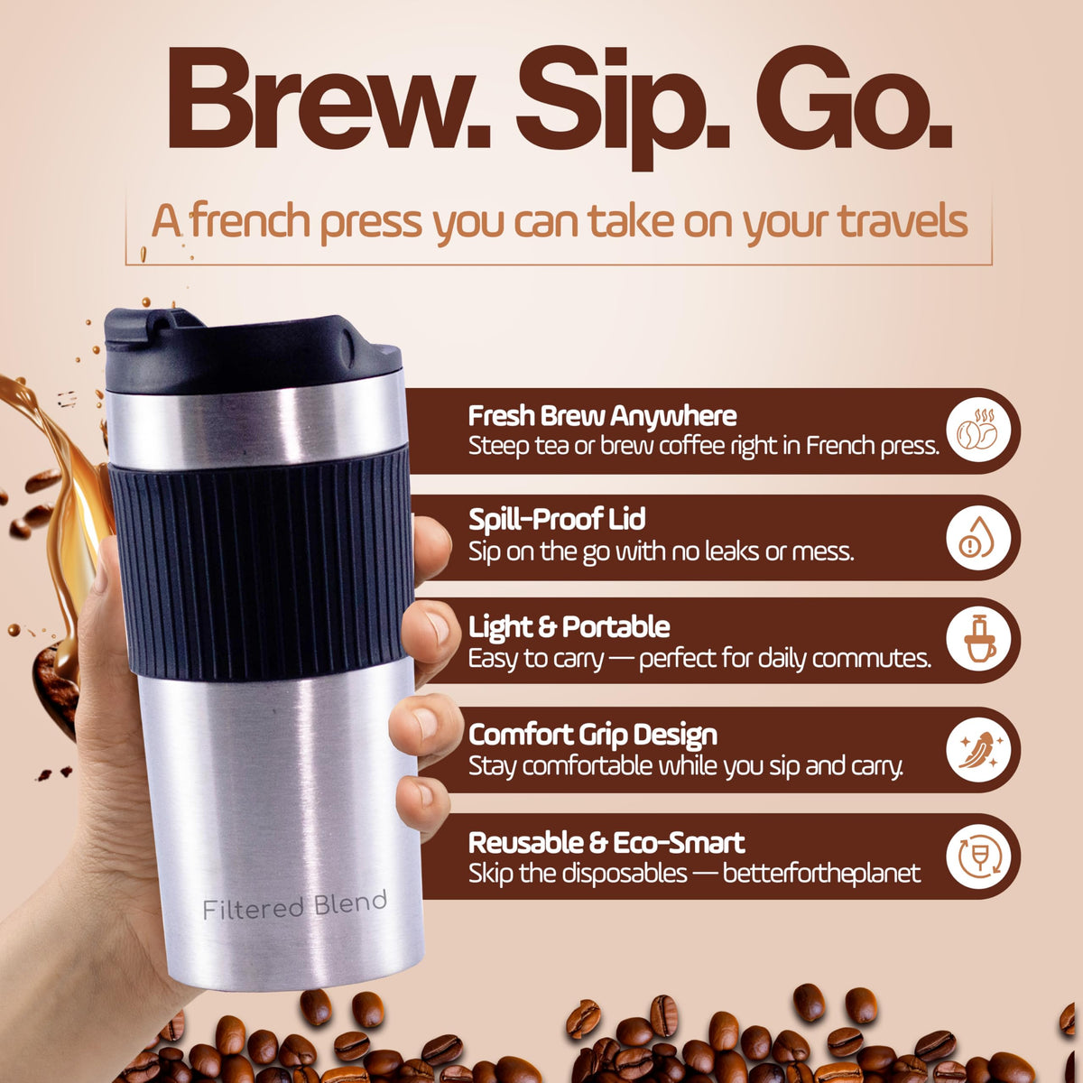 15oz Stainless Steel Travel French Press