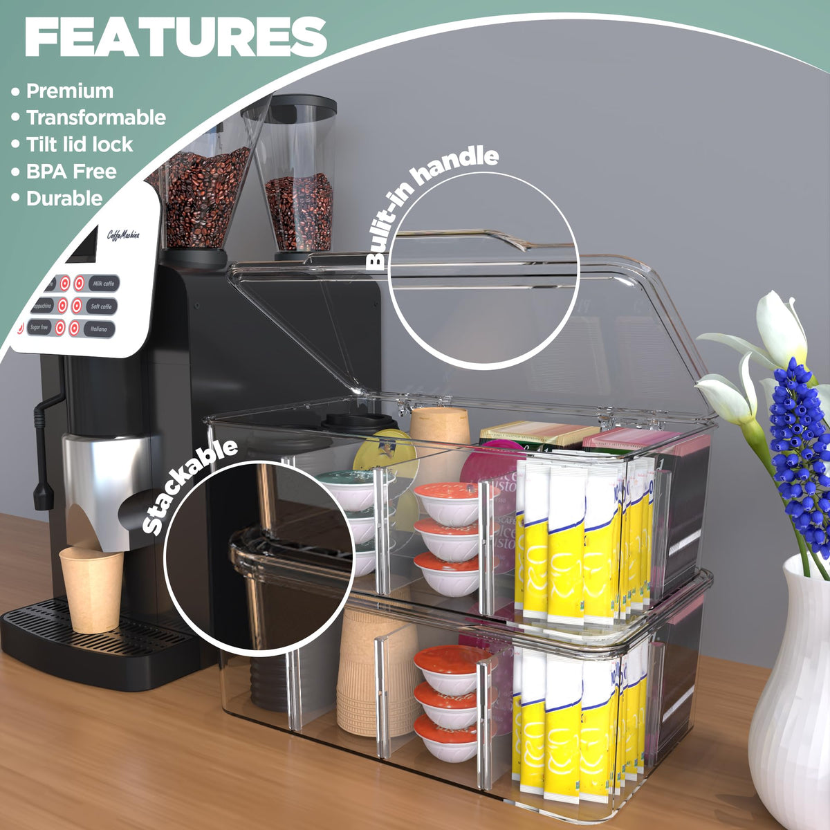 Tea Bag Organizer with Lids (2 Count)