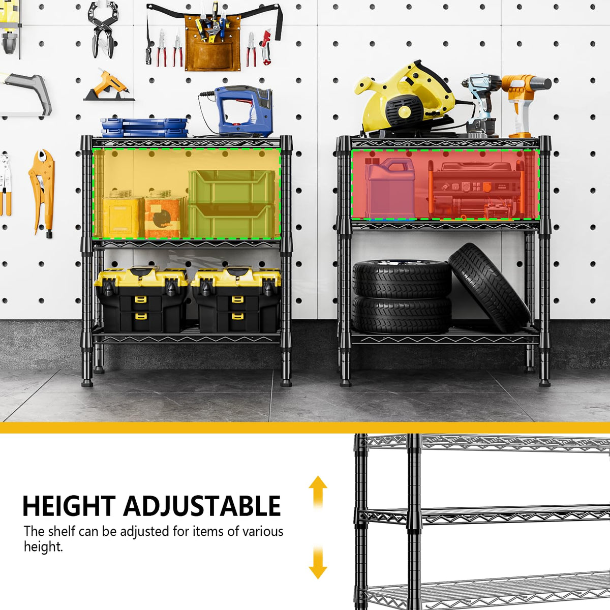 750 lbs 3 Tier Shelf Metal Storage Shelves Wire Rack Closet Organizers for Garage Kitchen Bathroom Laundry Black 11.8" D x 25.6" W x 31.5" H (3 Count)