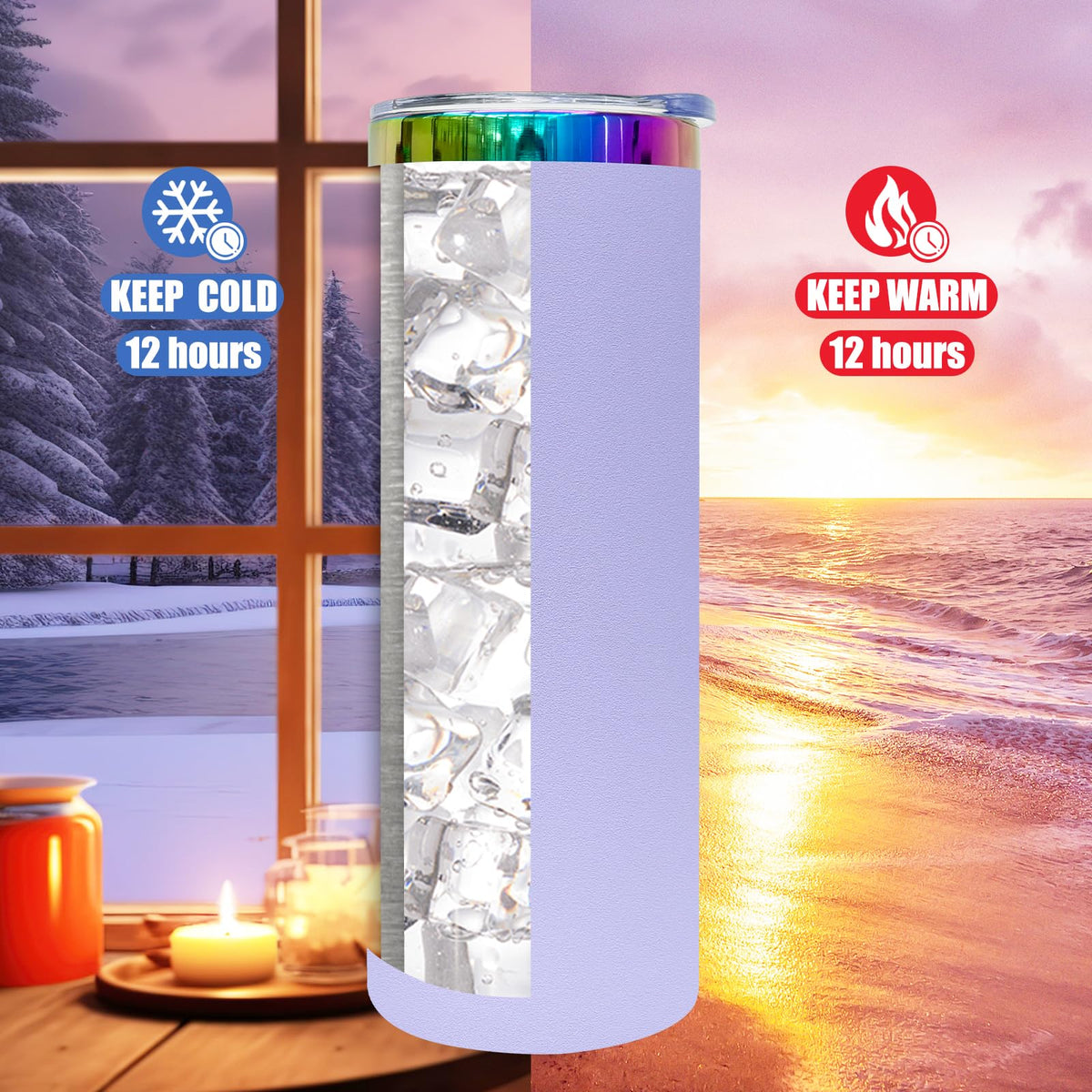 20 oz Skinny Tumblers Bulk With Lid and Straw Purple (8 Count)