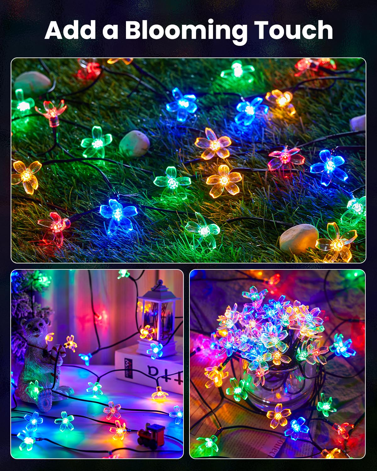 60 LED Flower Solar String Lights Outdoor Waterproof Fairy Lights (60 Count)