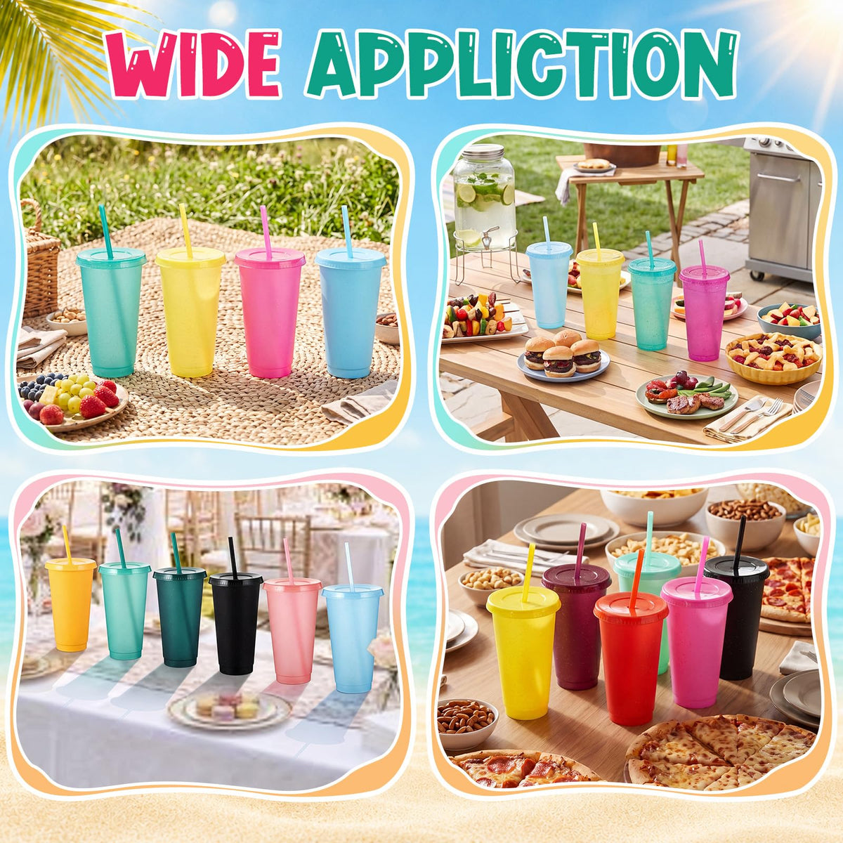 100 Pack Tumbler with Straw and Lid Bulk Cups for Gifts Glitter Plastic Coffee Cups 24 (100 Count)