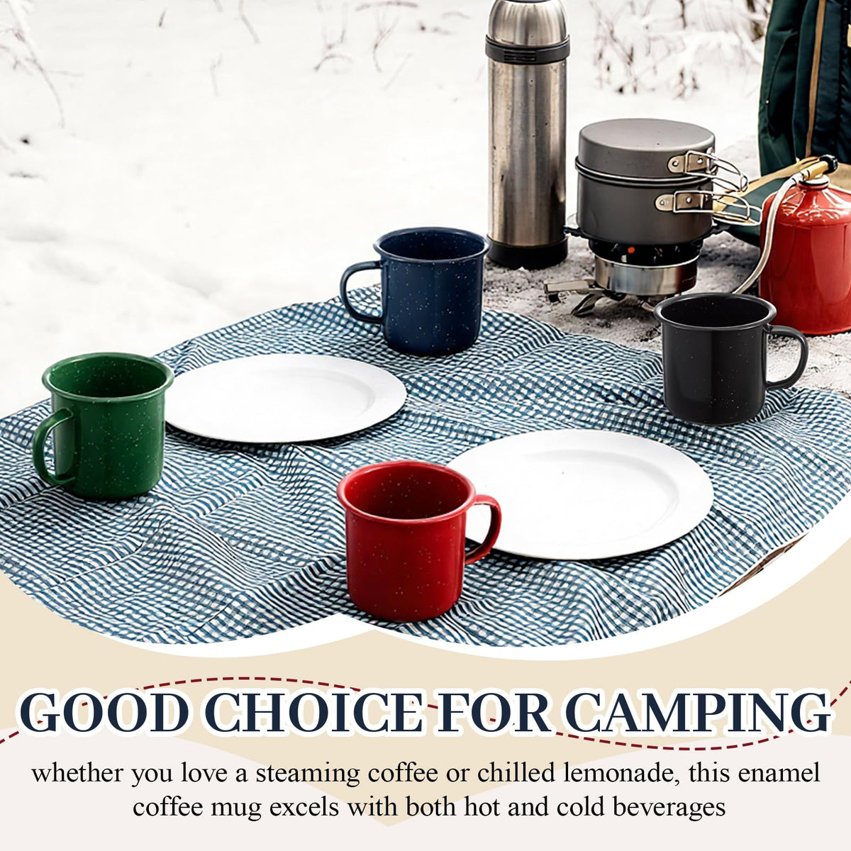 8 Pcs 12 oz Enamel Mugs Outdoor Camping Coffee Cups for Hot Cold Beverages Durable for Home (8 Count)