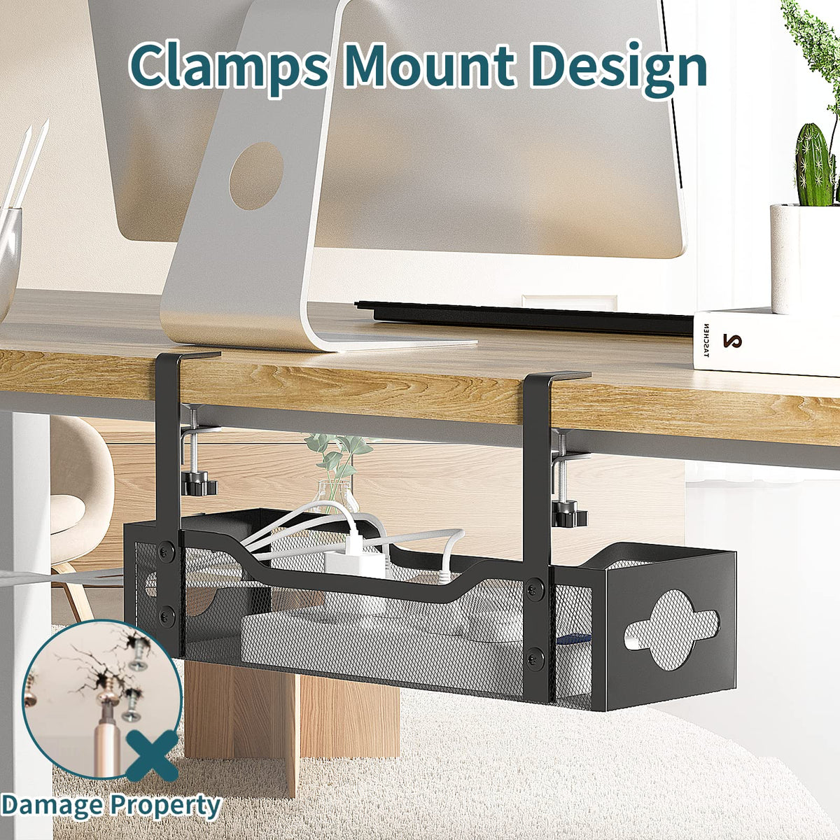 Under Desk Cable Management Tray 3 Pack