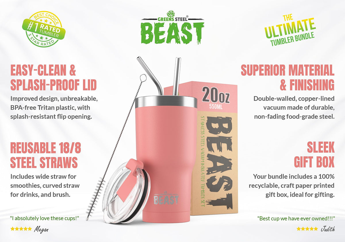 Beast 20 oz Tumbler Stainless Steel Vacuum Insulated Coffee Ice Cup Double Wall Travel Flask