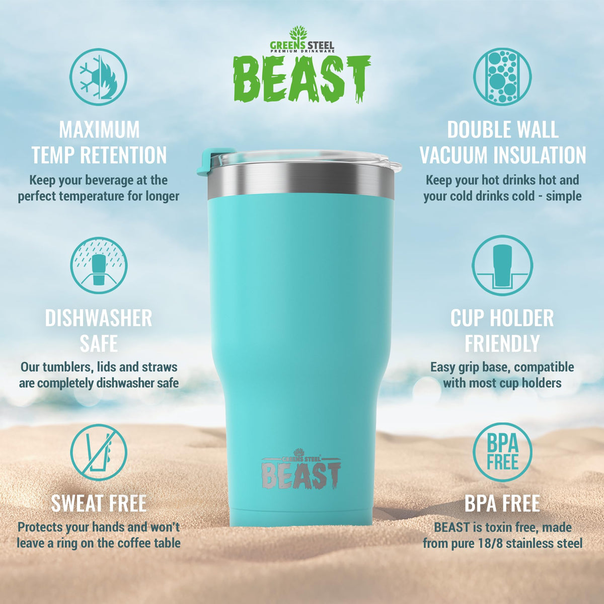 Beast 20 oz Tumbler Stainless Steel Vacuum Insulated Coffee Ice Cup Double Wall Travel Flask