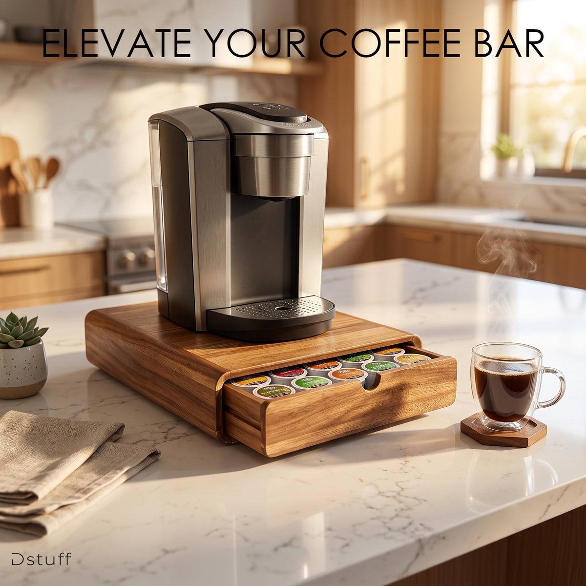 Premium Acacia Wood Coffee Pod Holder