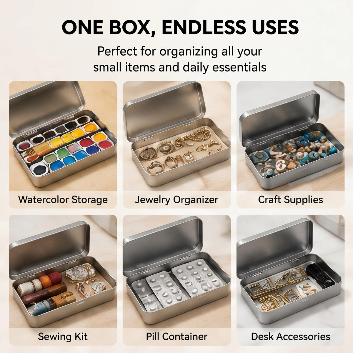 10 Pack Metal Tin Boxes with Hinged Lids (10 Count)