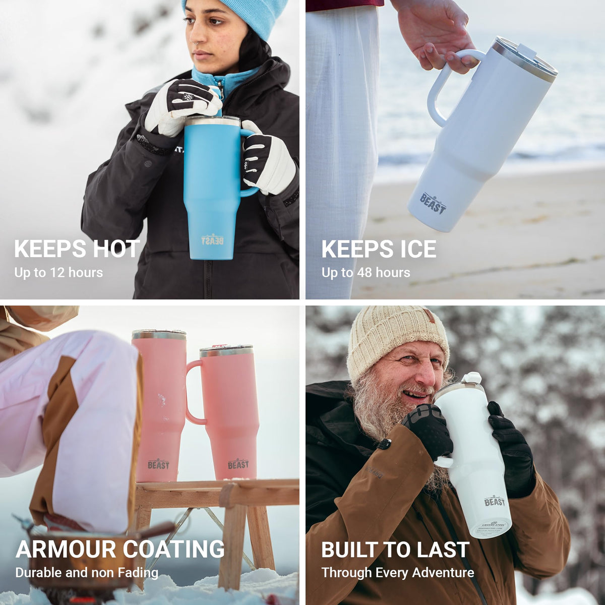 Beast 42 oz Tumbler with Handle Stainless Steel Vacuum Insulated Coffee Ice Cup Double Wall Travel Flask
